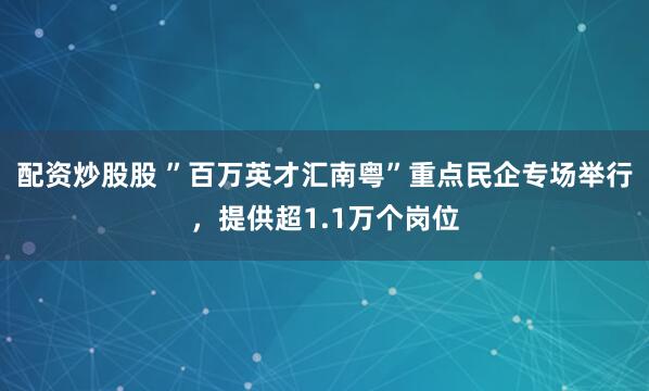 配资炒股股 ”百万英才汇南粤”重点民企专场举行，提供超1.1万个岗位